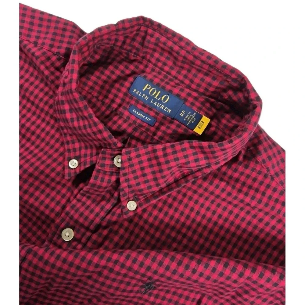 Polo Ralph Lauren Shirt‎ Mens XL Gingham Check Classic Fit Button Down RED/BLUE